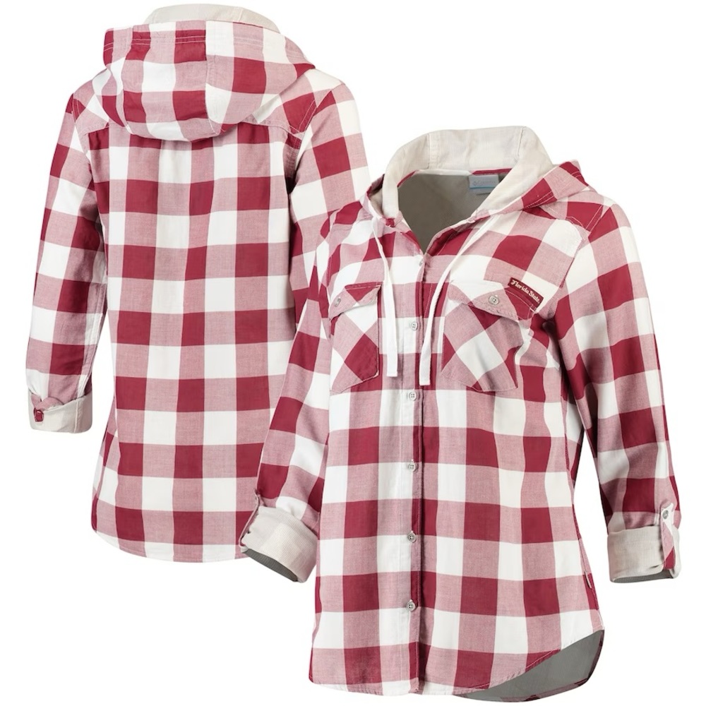Women's Columbia Florida State Seminoles Plaid Hooded Long Sleeve ButtonUp Shirt